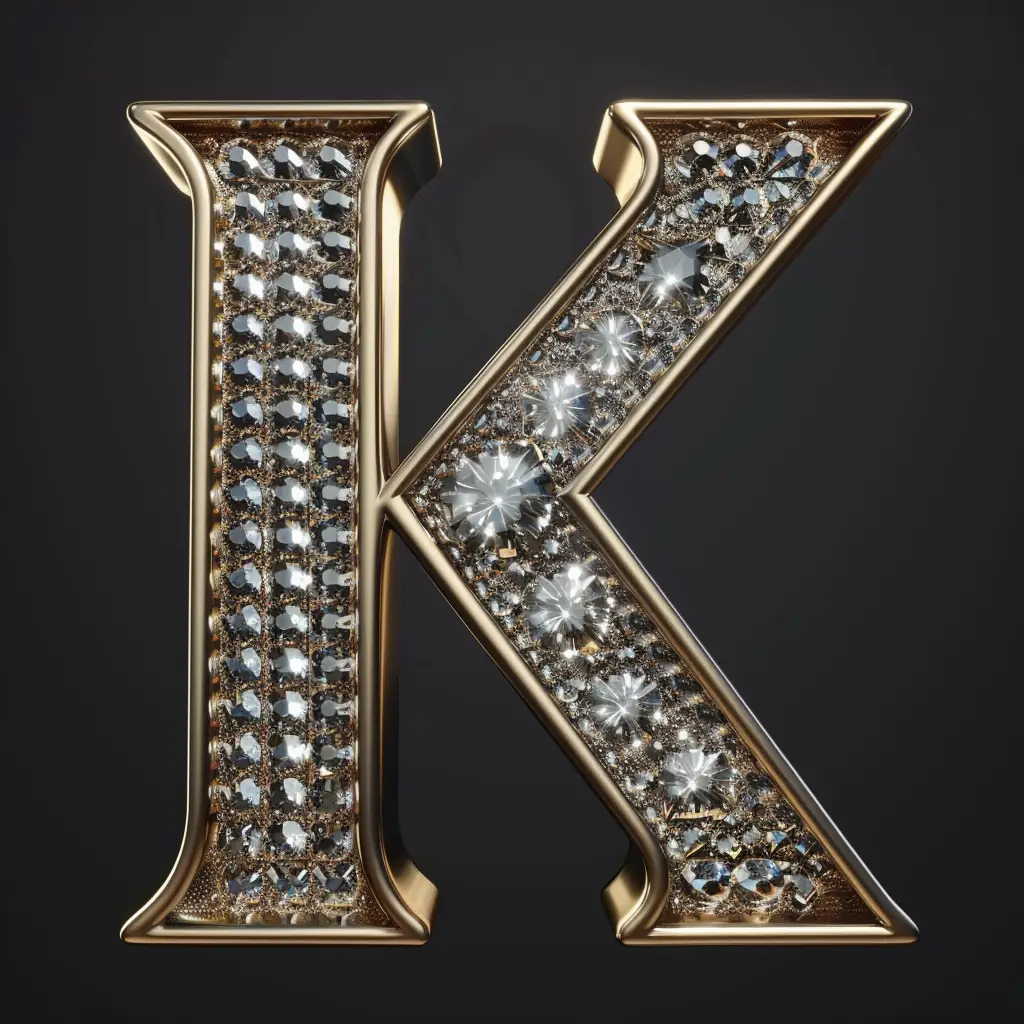 K letter word type text 3D diamond gold