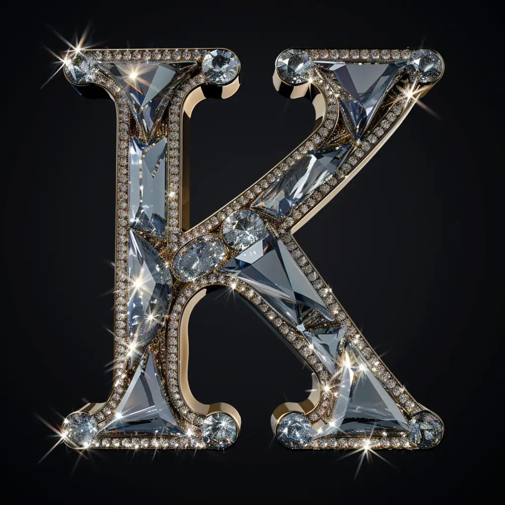 K letter word type text diamond gold 3D