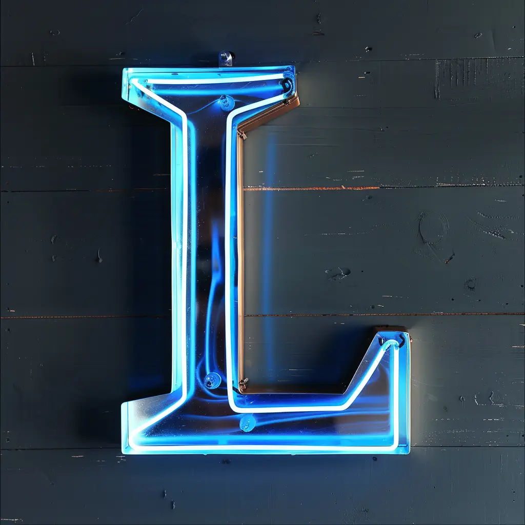 L letter blue LED light neon text word