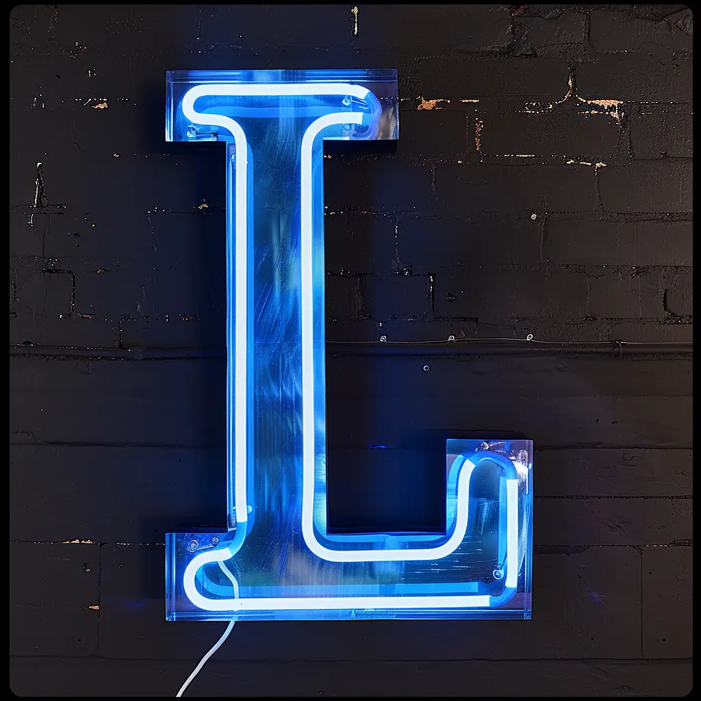 L letter blue LED light neon word text