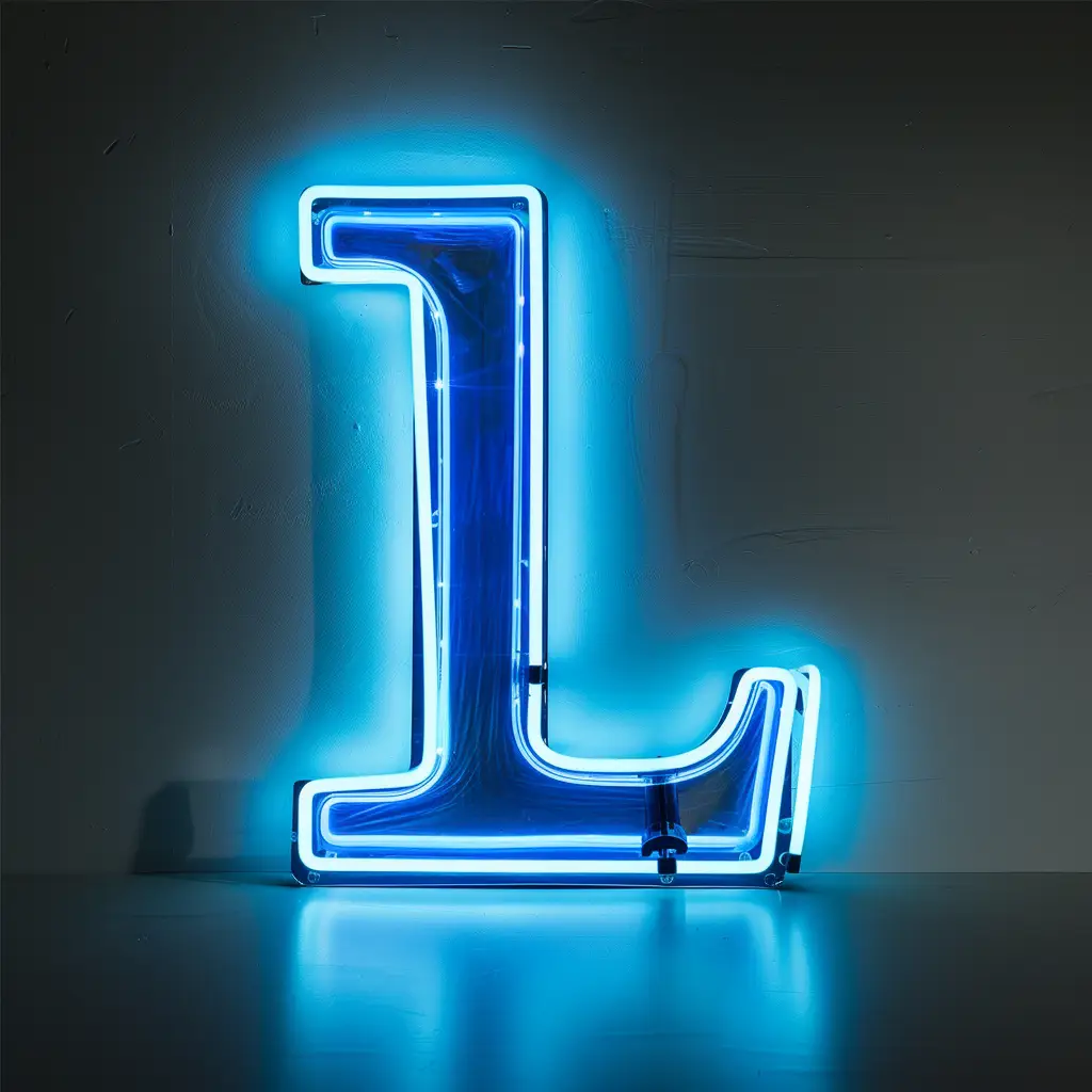 L letter blue LED neon light word text