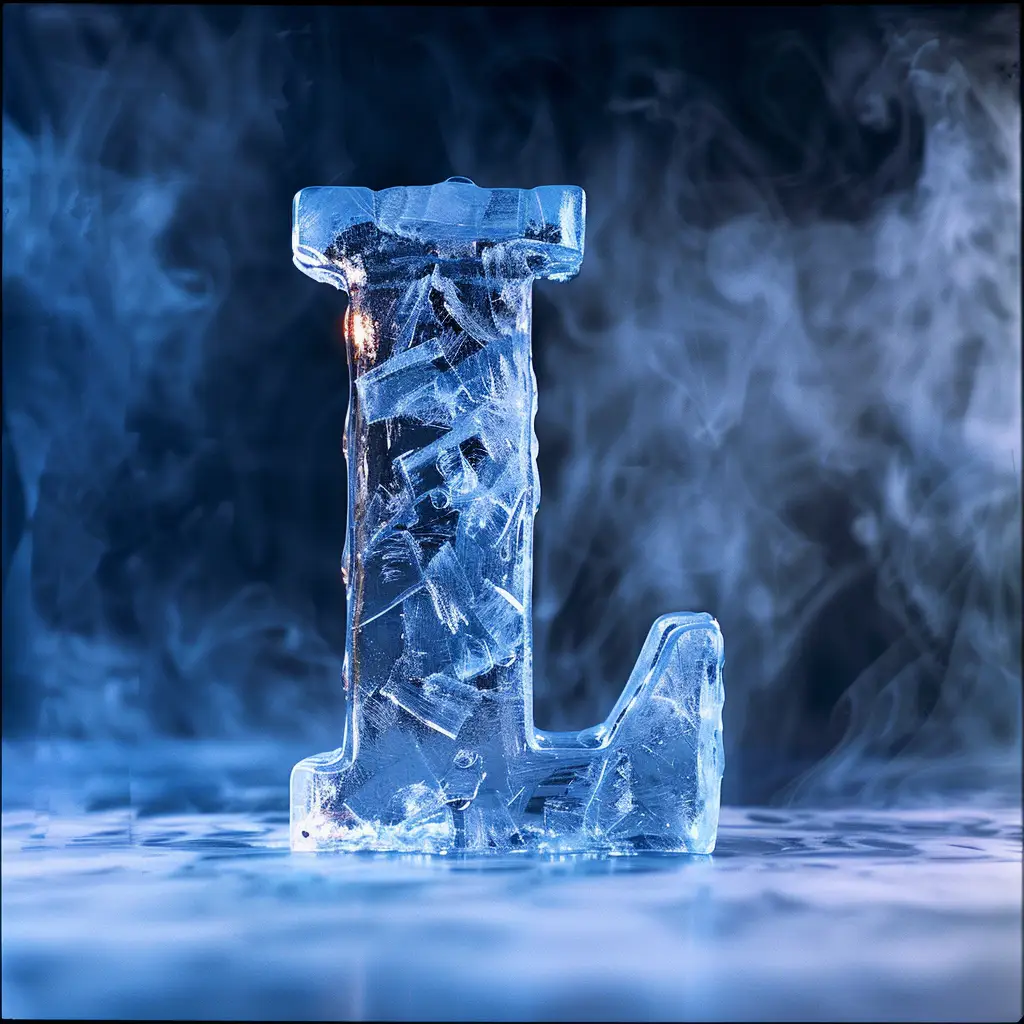 L letter cold ice block 3D text word freeze