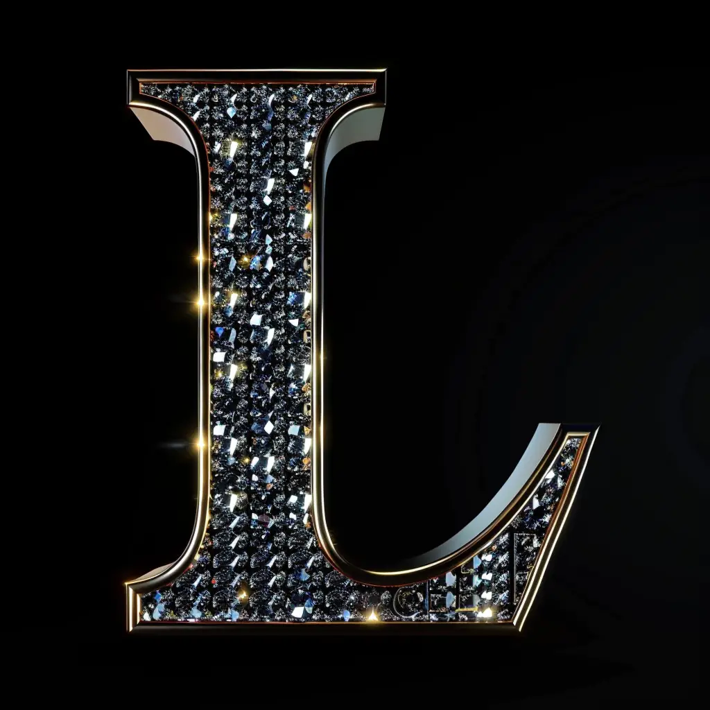 L letter word text type diamond gold 3D