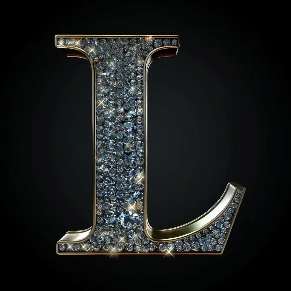L letter word type text 3D diamond gold