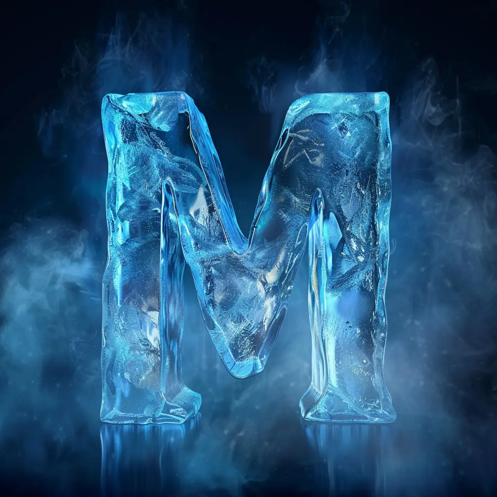 M letter cold ice block text word 3D freeze