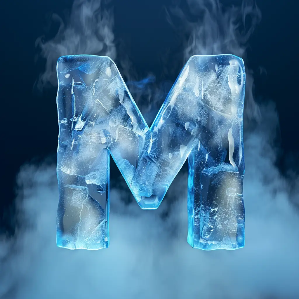 M letter cold ice block text word freeze 3D