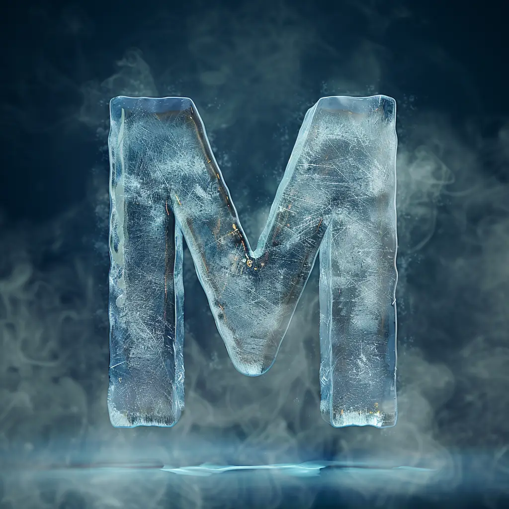 M letter cold ice block word text freeze 3D