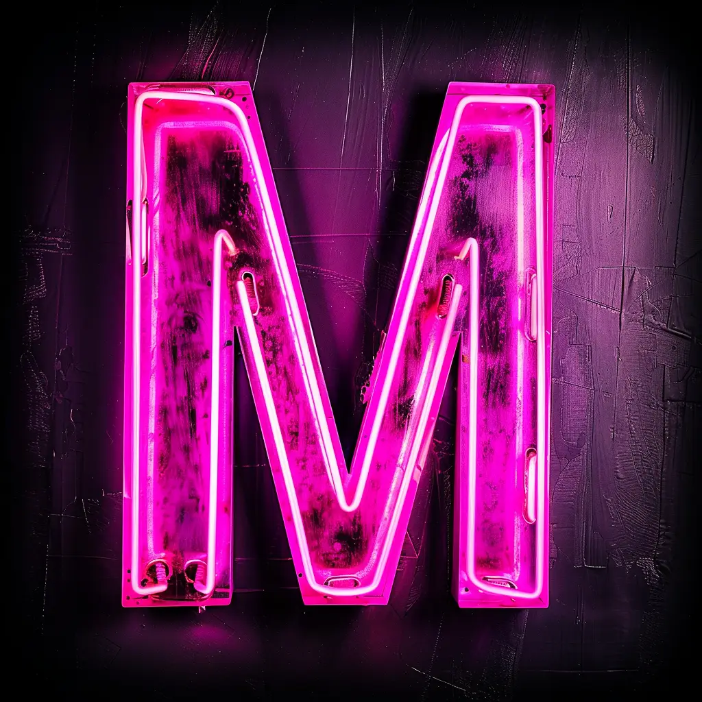 M letter pink LED light neon word text
