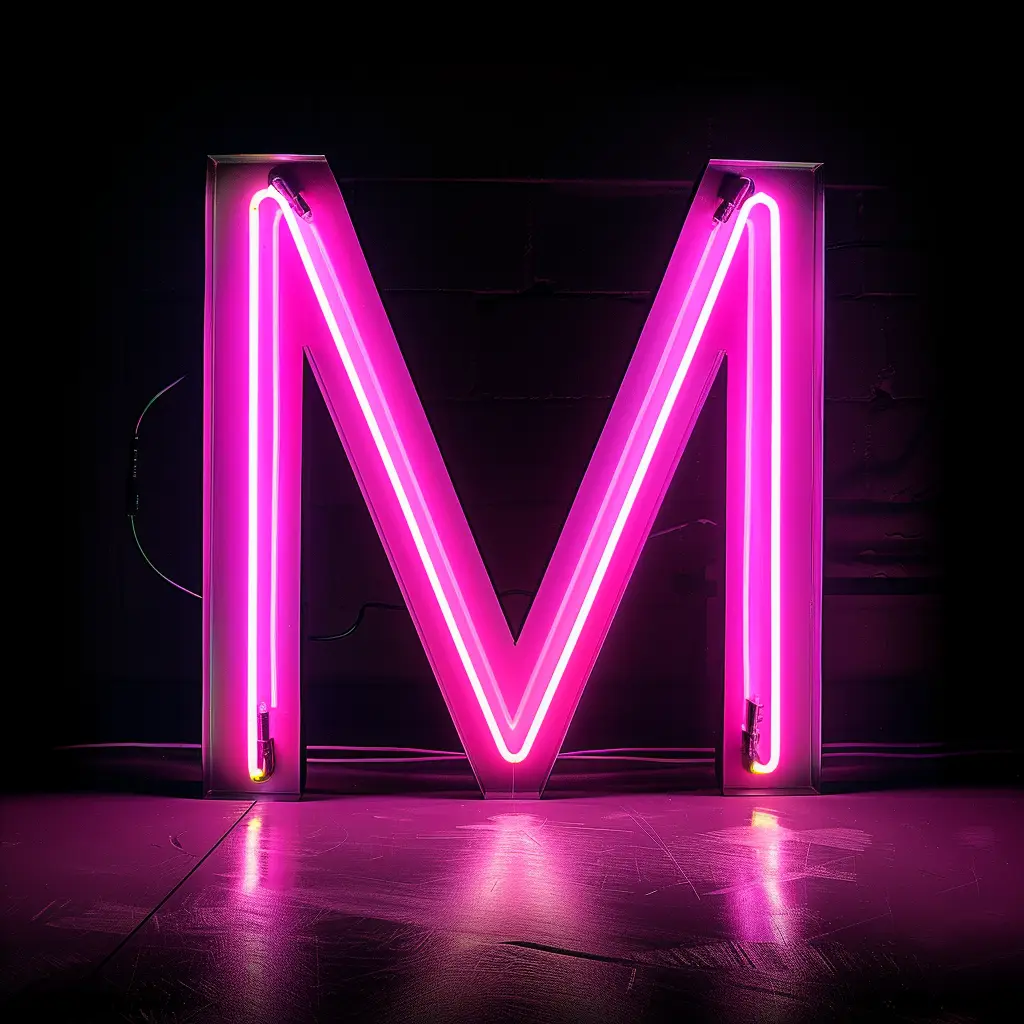 M letter pink LED neon light text word