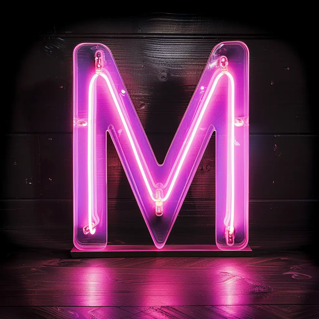 M letter pink LED neon light word text