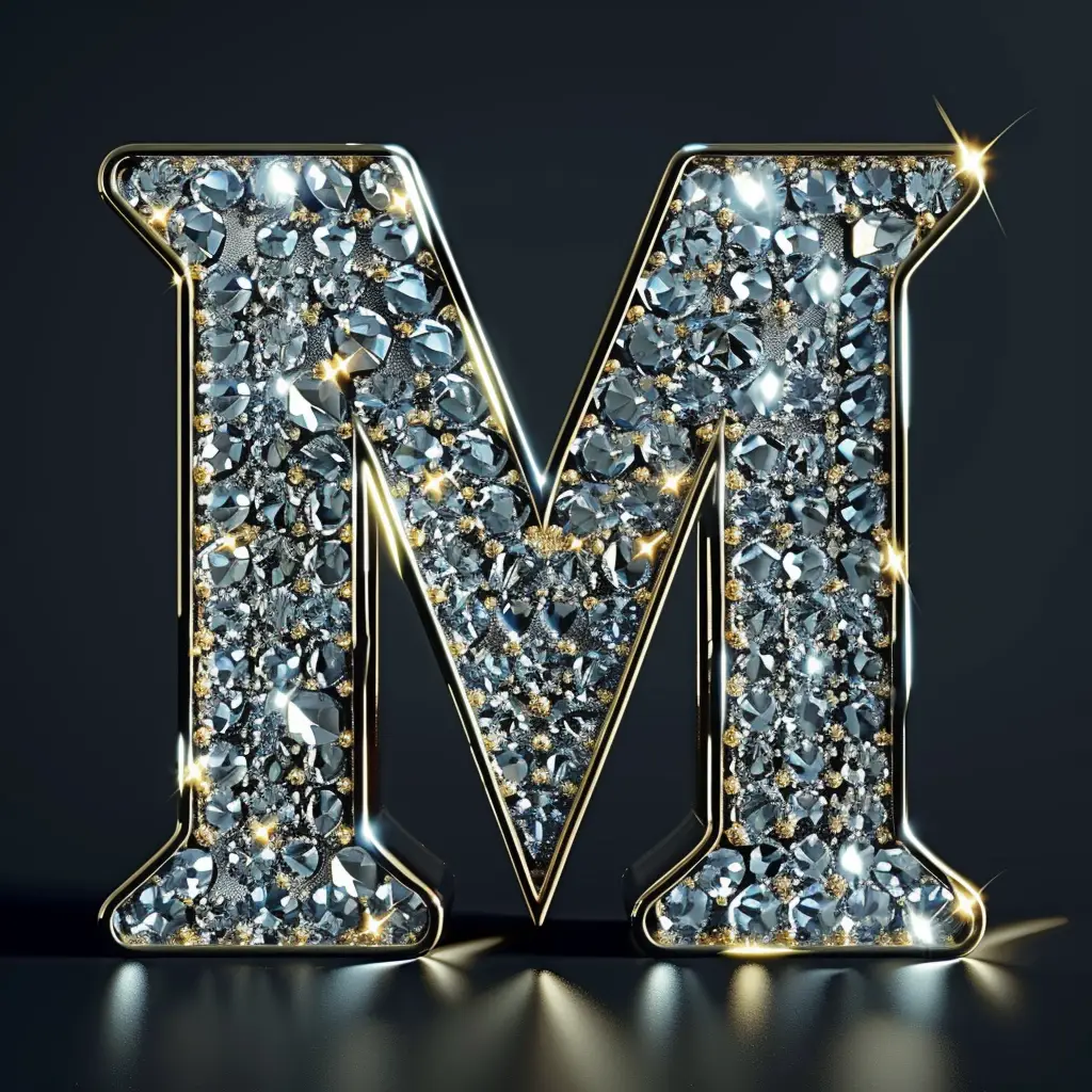 M letter word type text diamond gold 3D
