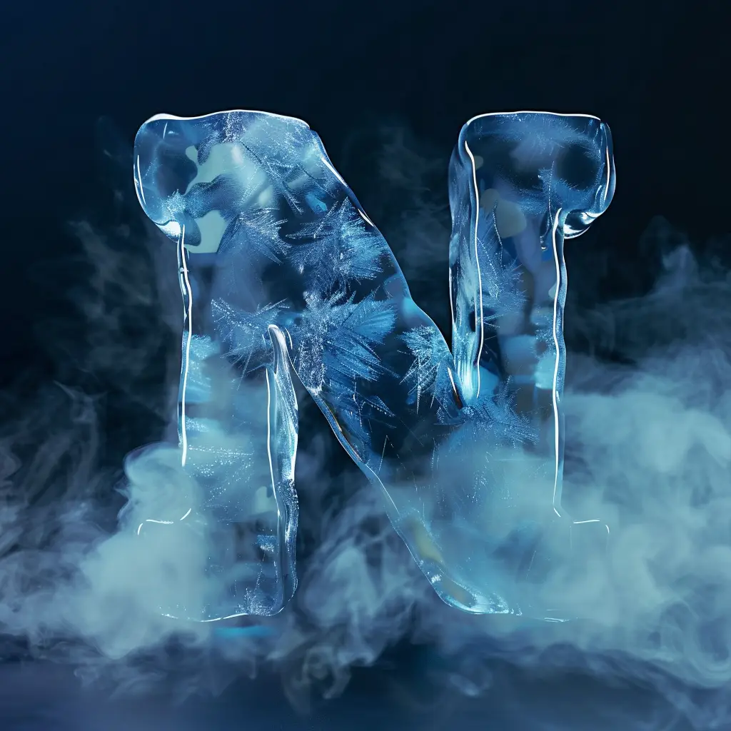 N letter cold ice block word text freeze 3D