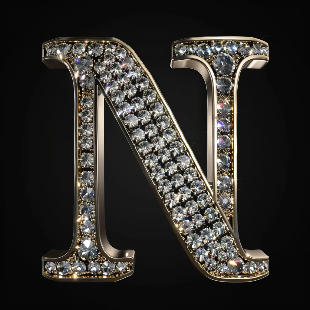 N letter word type text diamond gold 3D