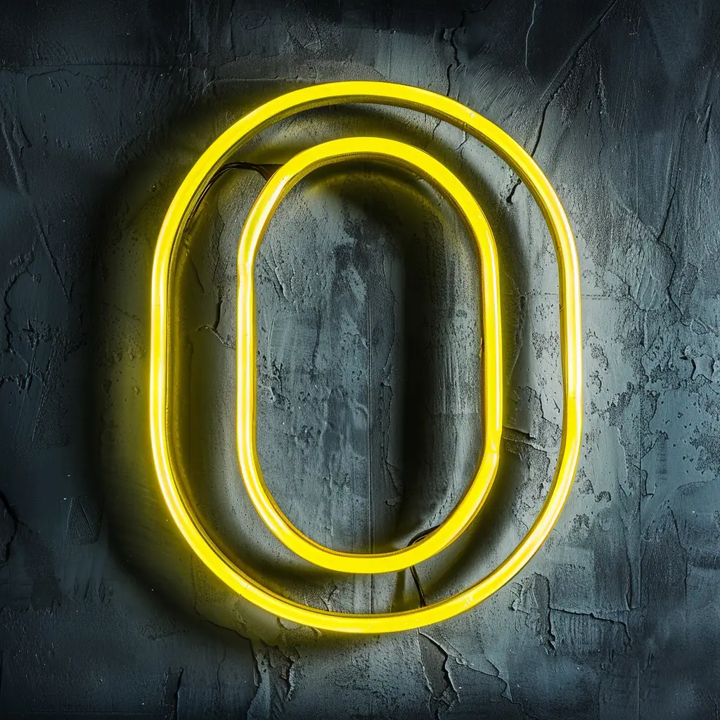 O letter yellow LED light neon text word