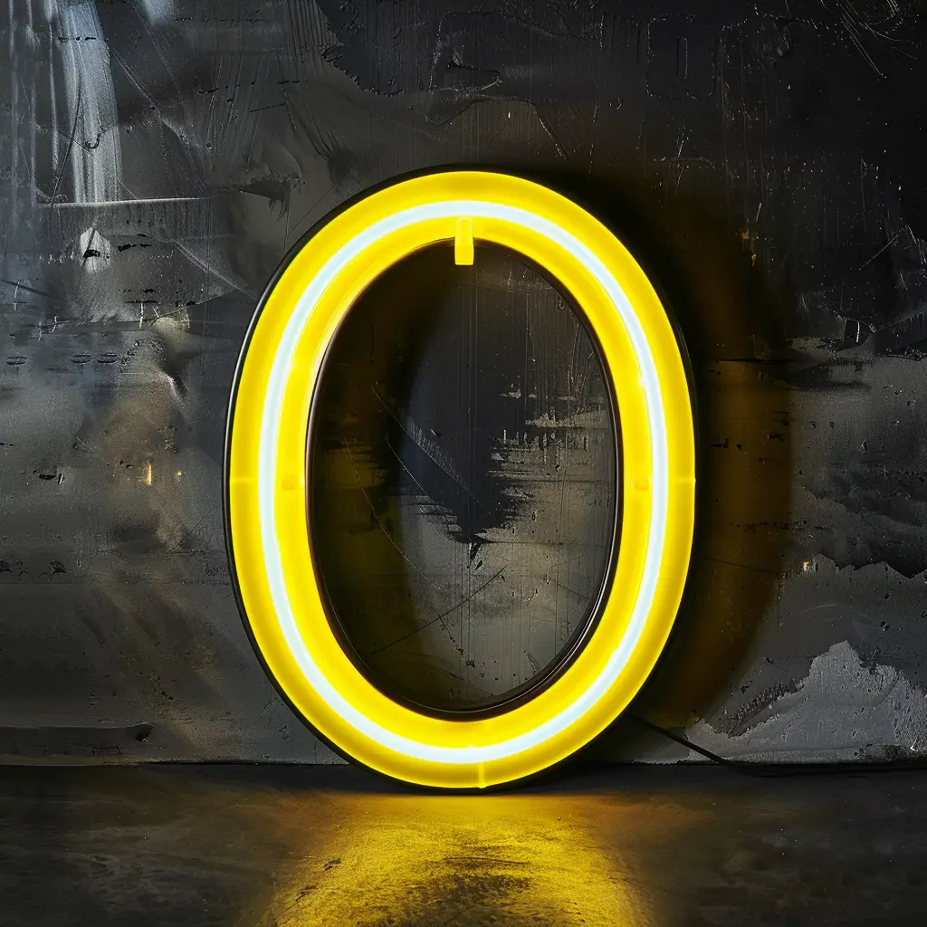 O letter yellow LED light neon word text