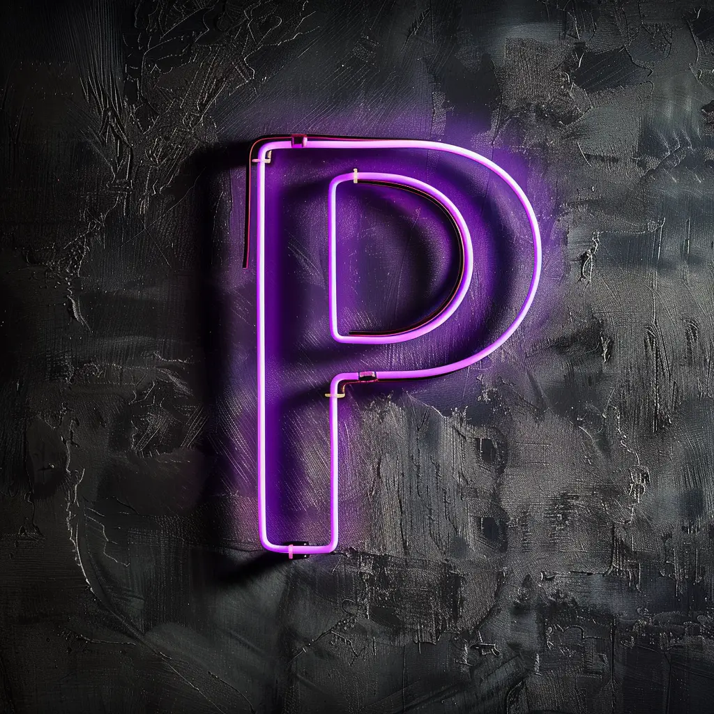 P letter purple LED light neon text word