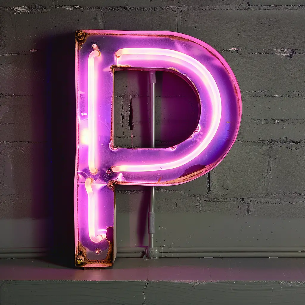 P letter purple LED light neon word text