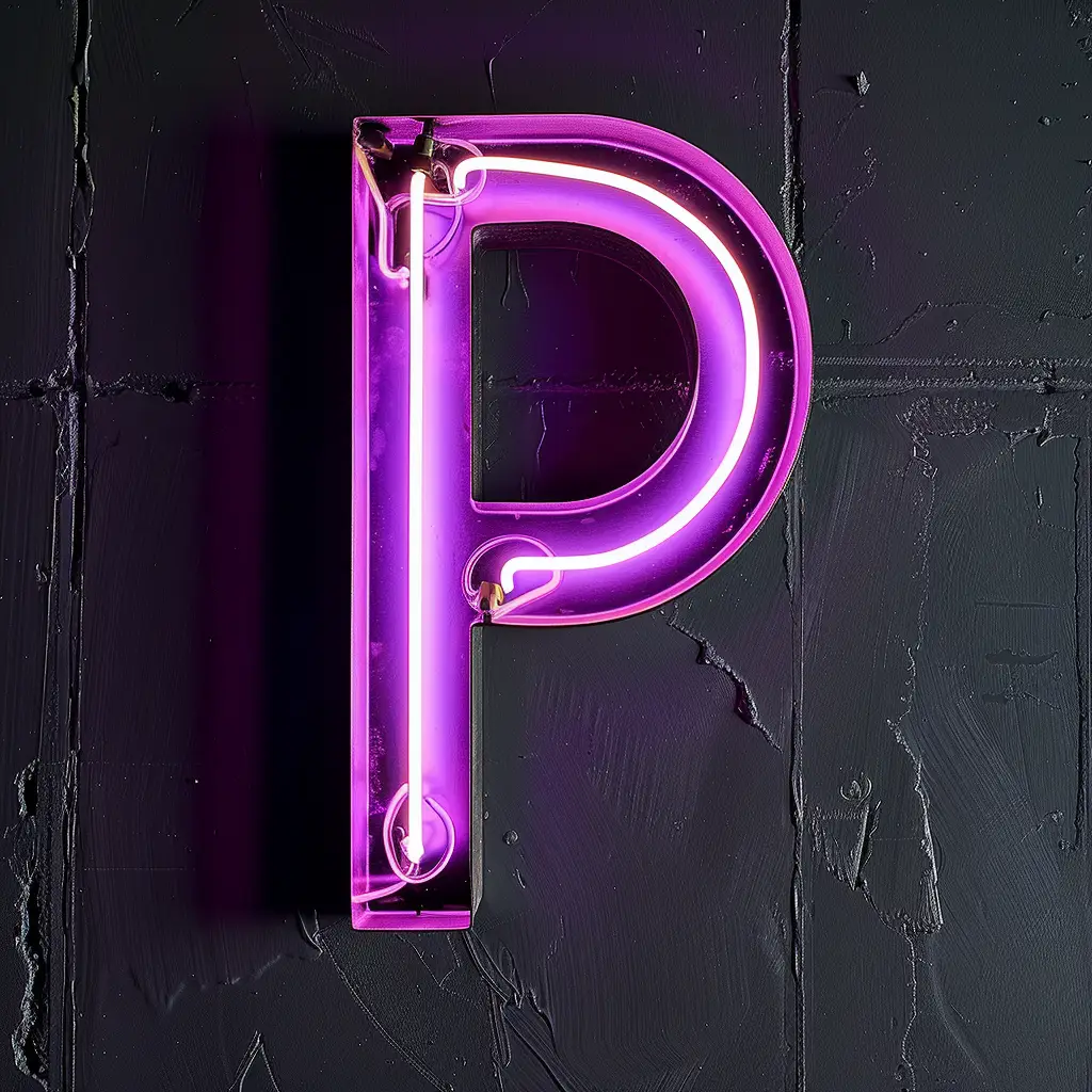 P letter purple LED neon light text word