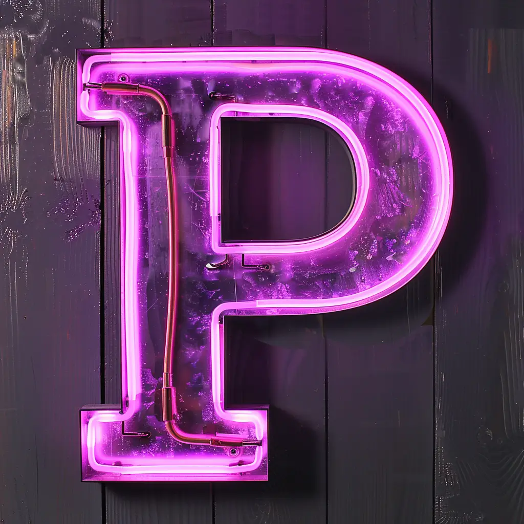 P letter purple LED neon light word text