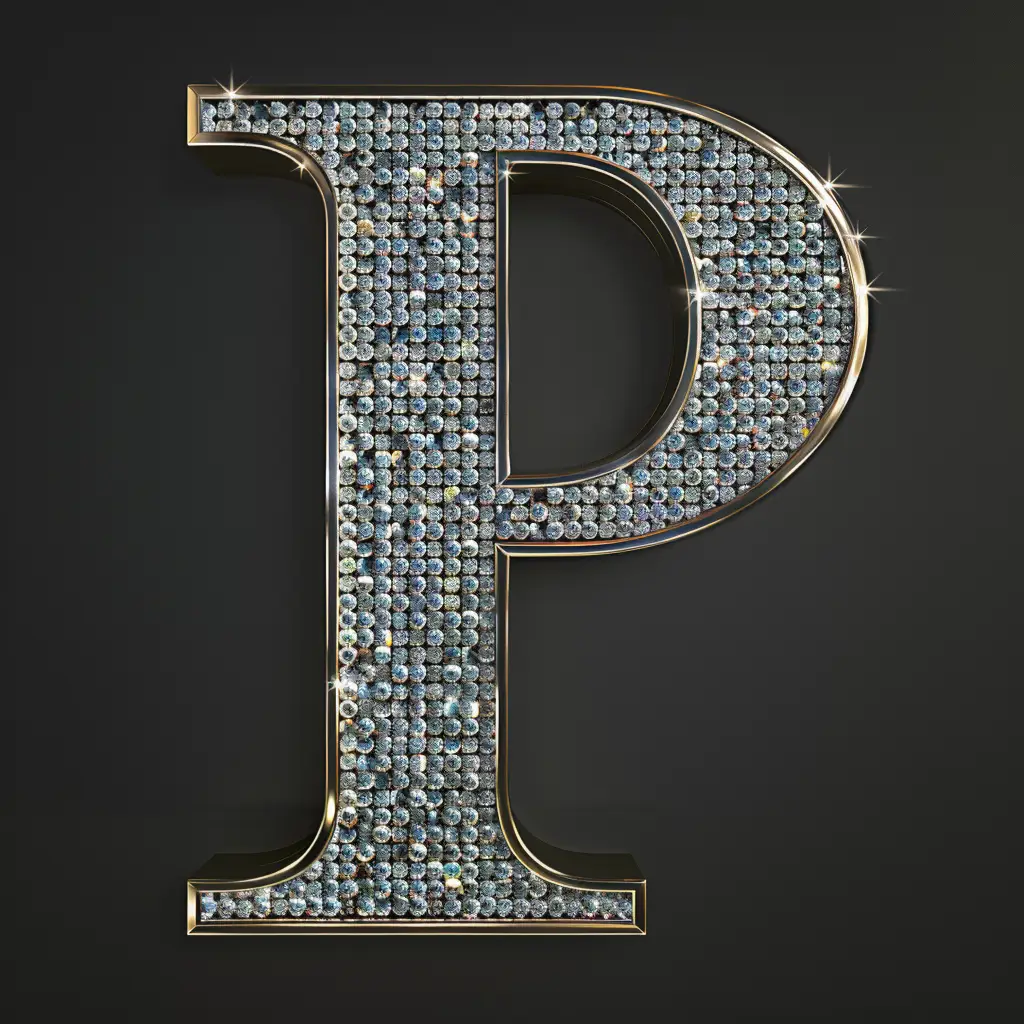 P letter word text type 3D diamond gold