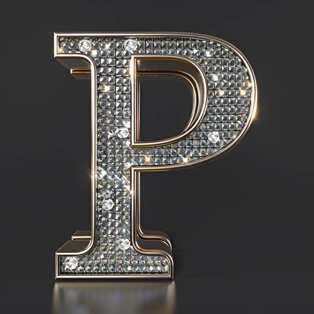 P letter word text type diamond gold 3D