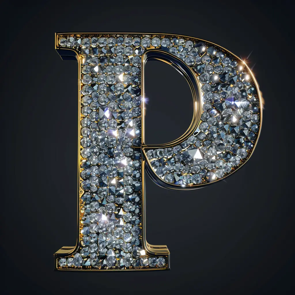 P letter word type text diamond gold 3D