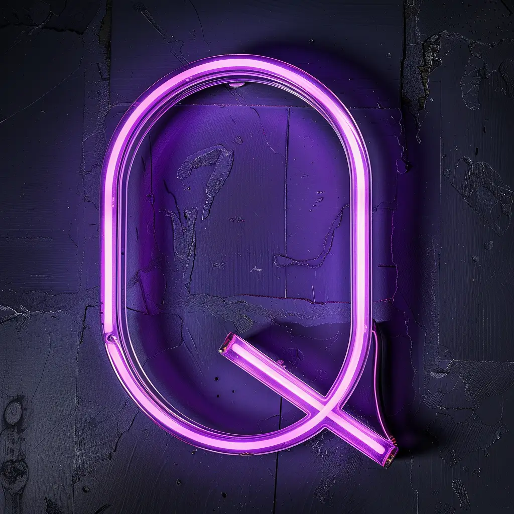 Q letter purple LED light neon text word