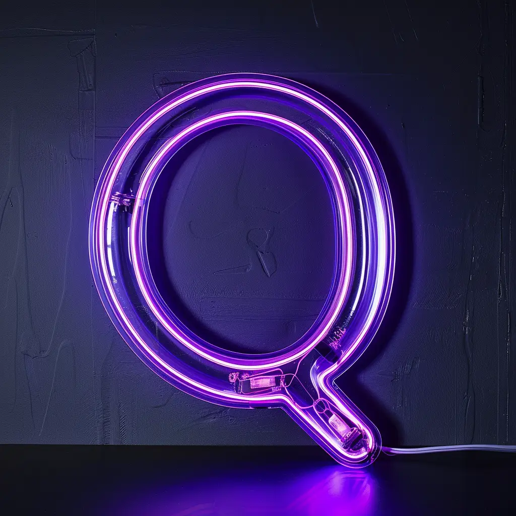 Q letter purple LED neon light text word