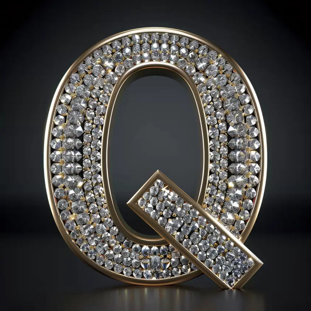 Q letter word text type diamond gold 3D