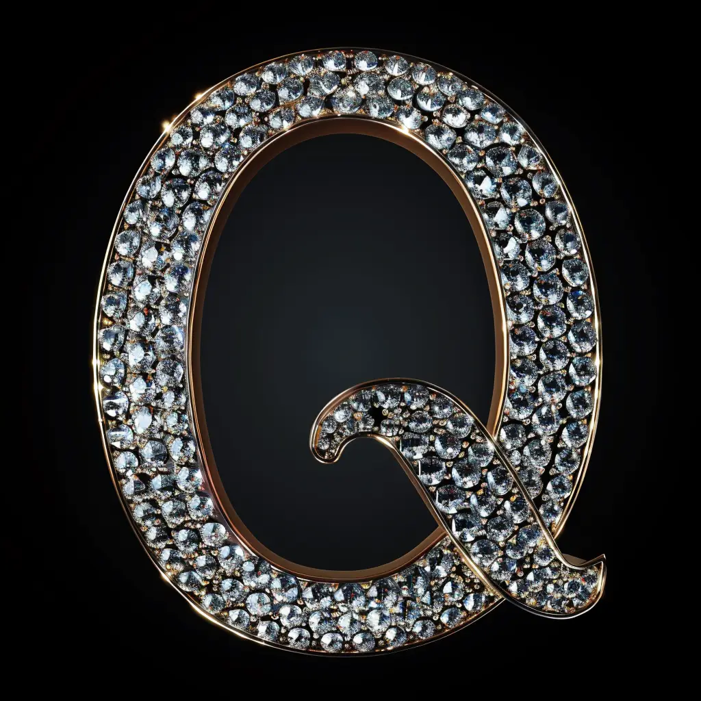 Q letter word type text 3D diamond gold