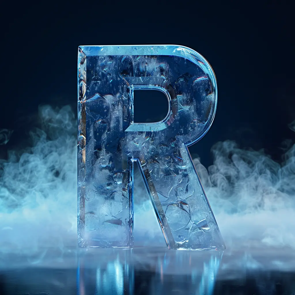 R letter cold ice block 3D text word freeze