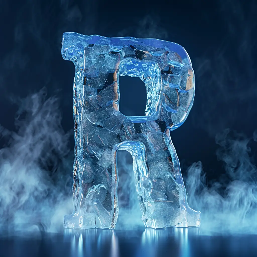 R letter cold ice block text word 3D freeze