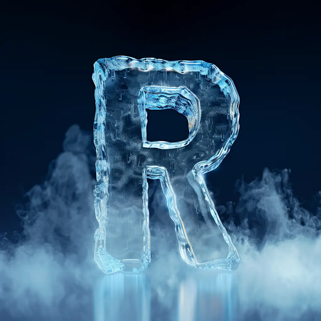 R letter cold ice block text word freeze 3D