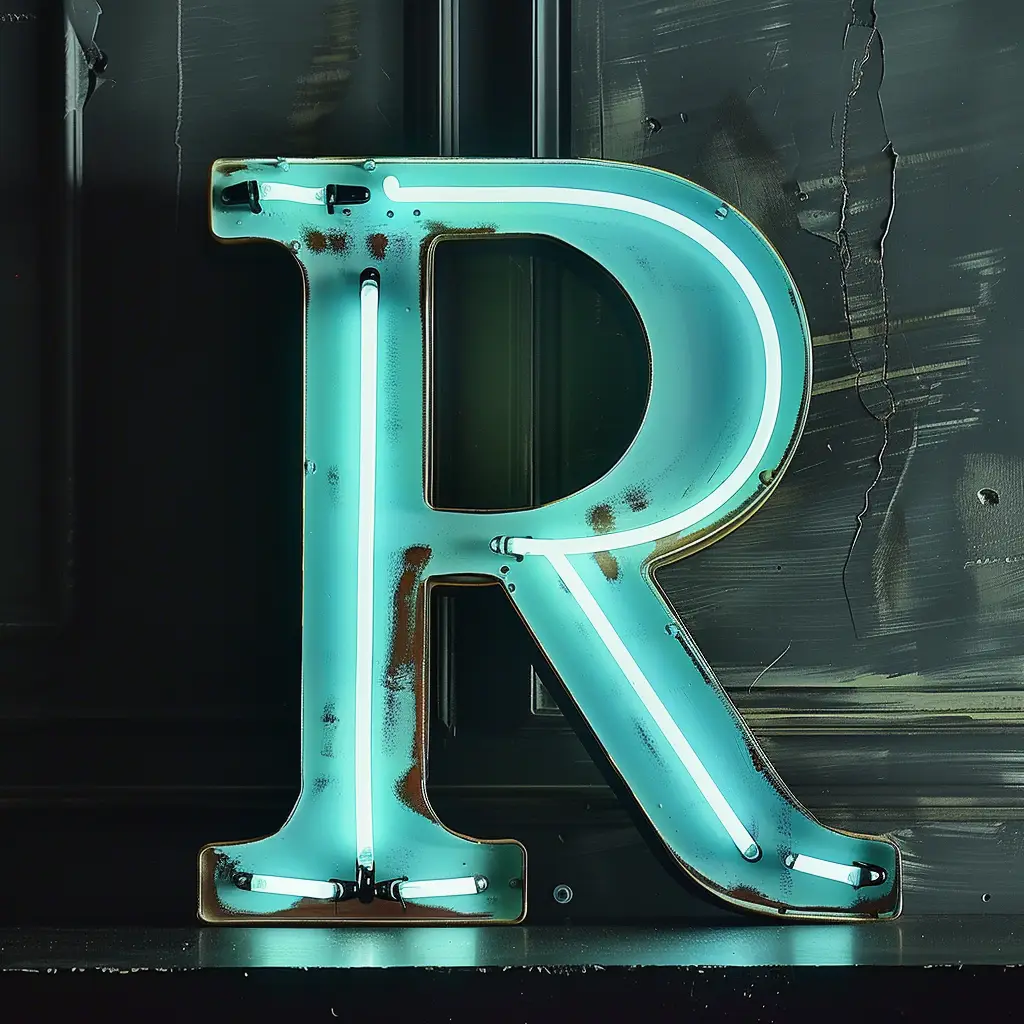 R letter cyan LED light neon word text