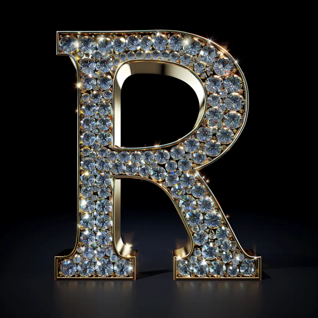 R letter word type text 3D diamond gold