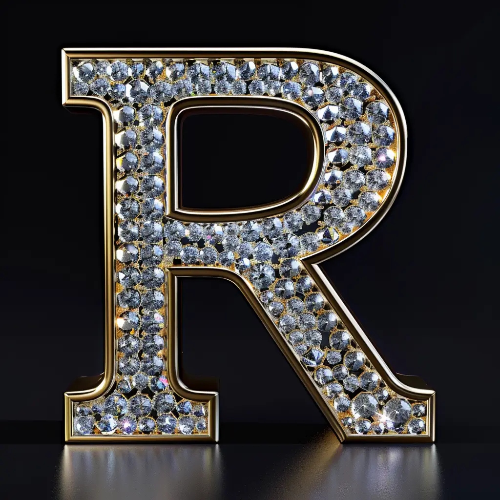 R letter word type text diamond gold 3D