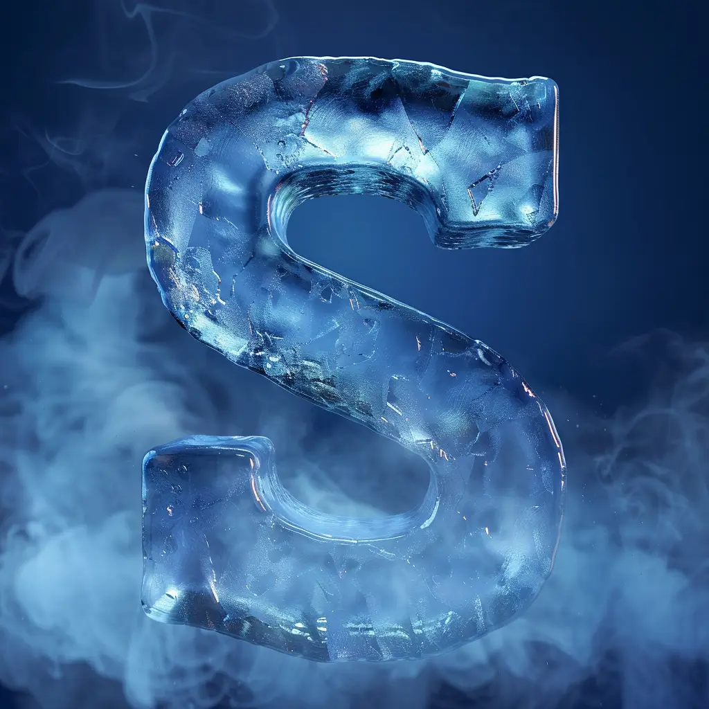 S letter cold ice block text word 3D freeze