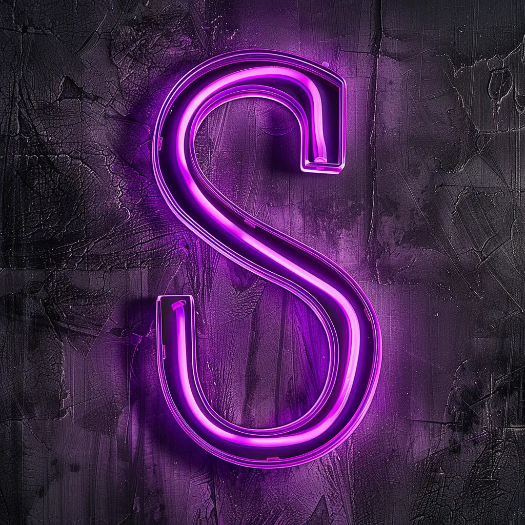 S letter purple LED light neon text word