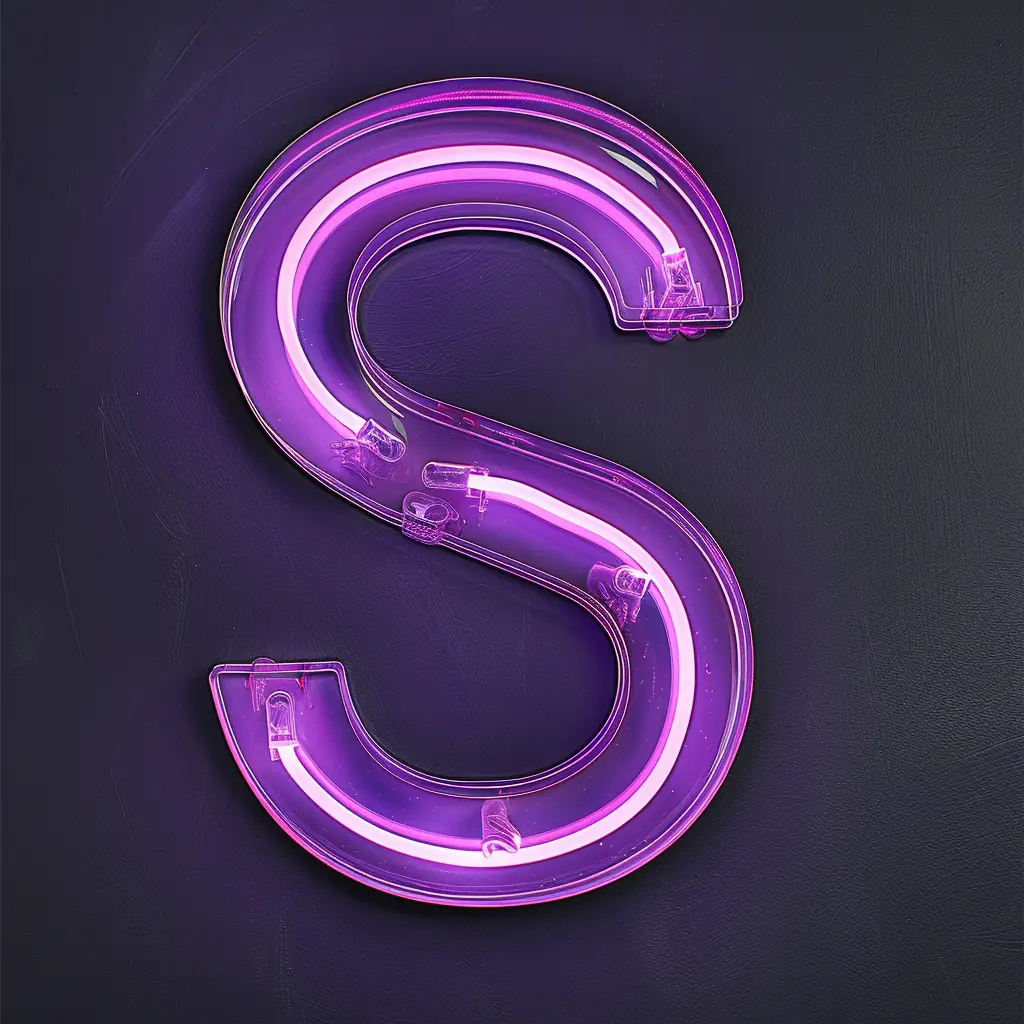 S letter purple LED neon light word text