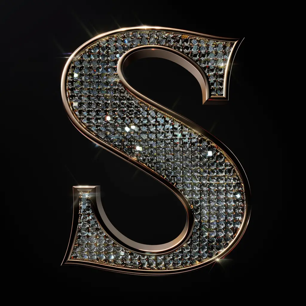 S letter word text type 3D diamond gold