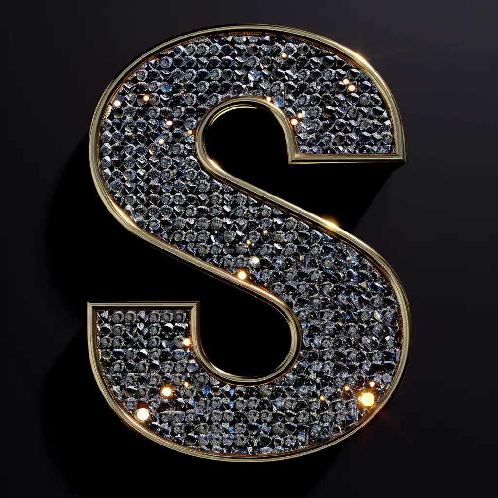 S letter word text type diamond gold 3D