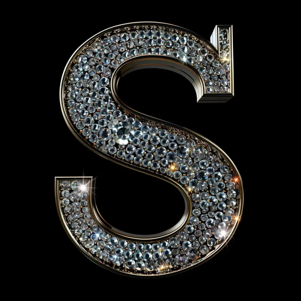 S letter word type text 3D diamond gold