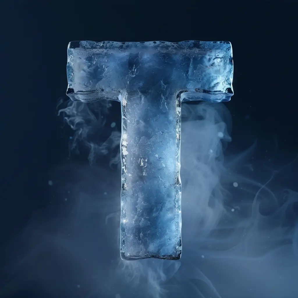 T letter cold ice block text word 3D freeze