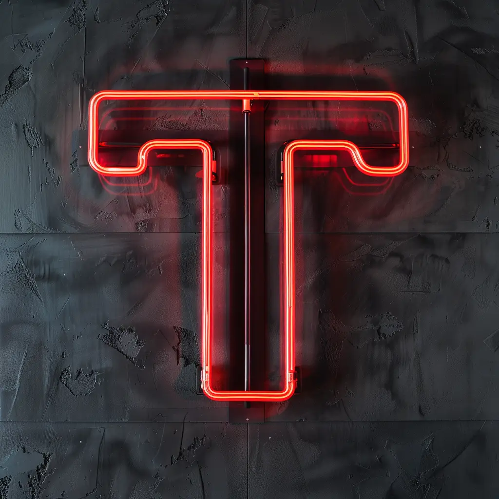 T letter red LED light neon text word