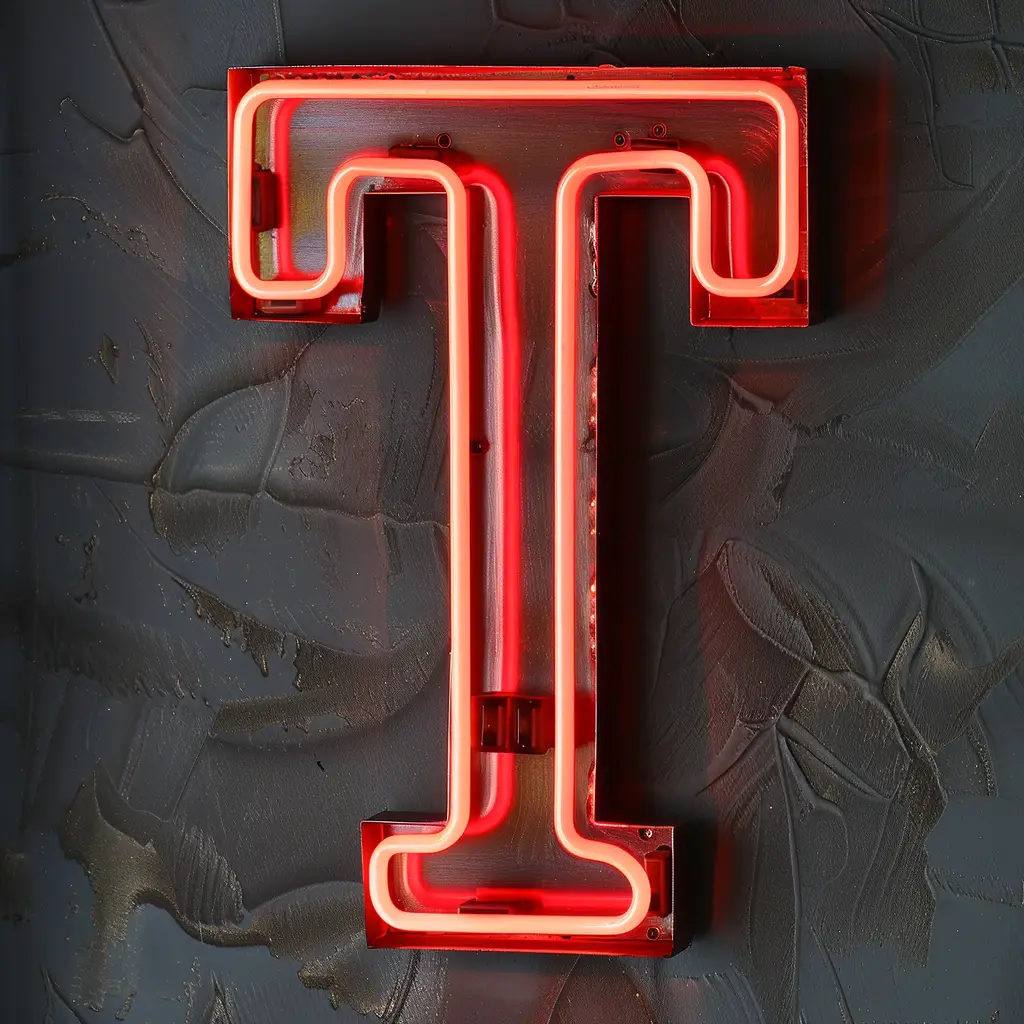 T letter red LED neon light word text