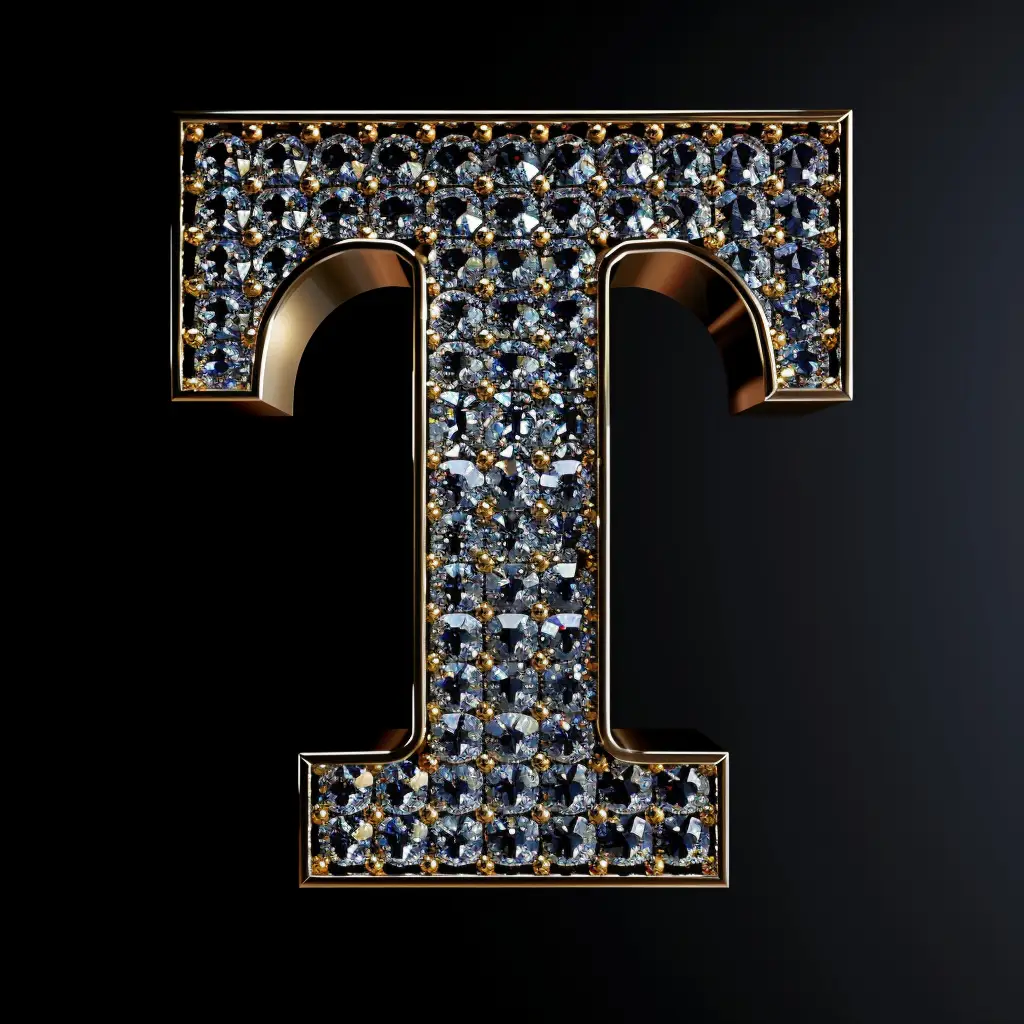 T letter word text type 3D diamond gold