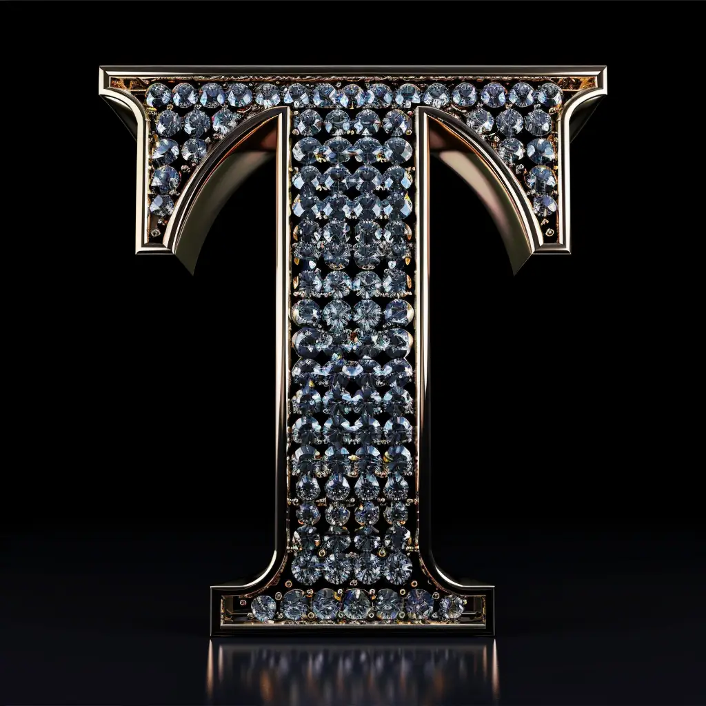 T letter word type text diamond gold 3D