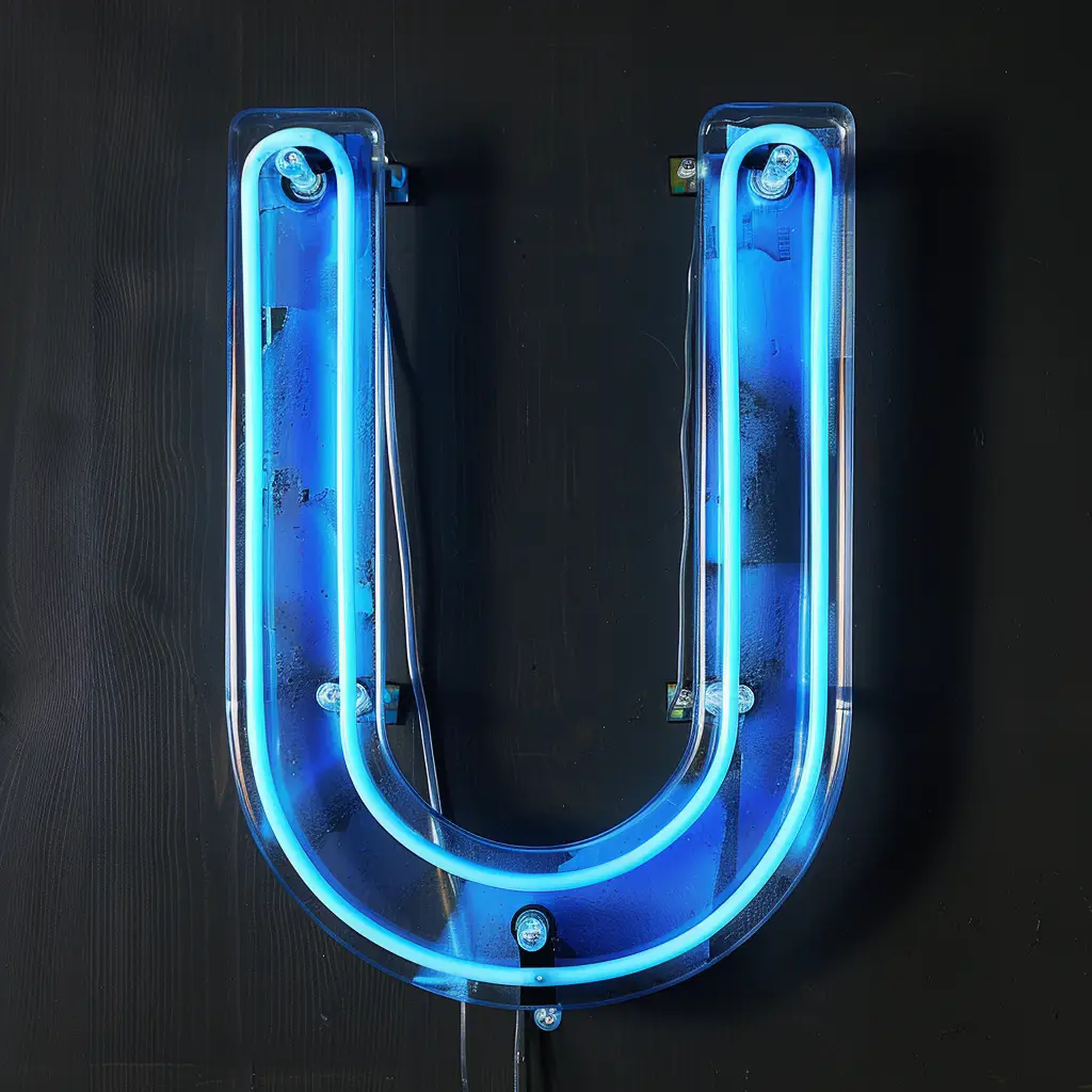 U letter blue LED light neon word text
