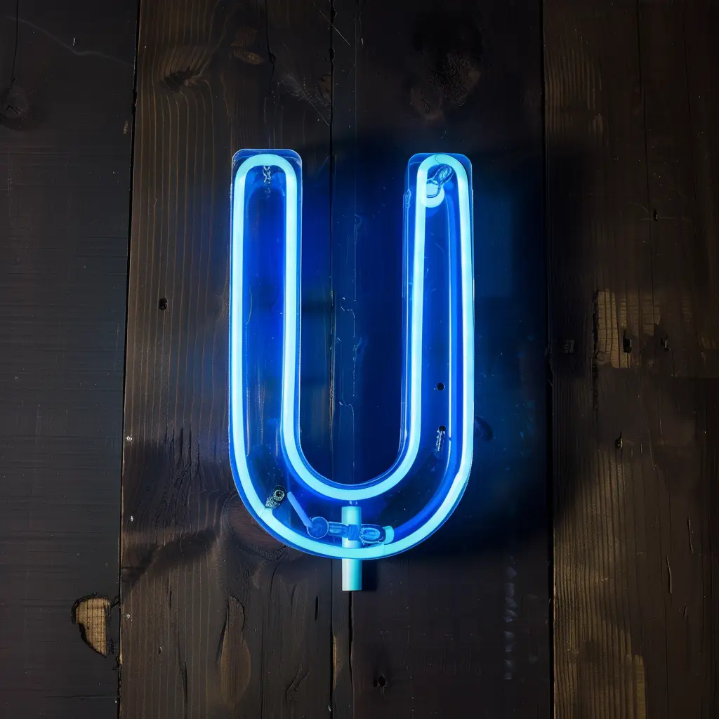 U letter blue LED neon light text word