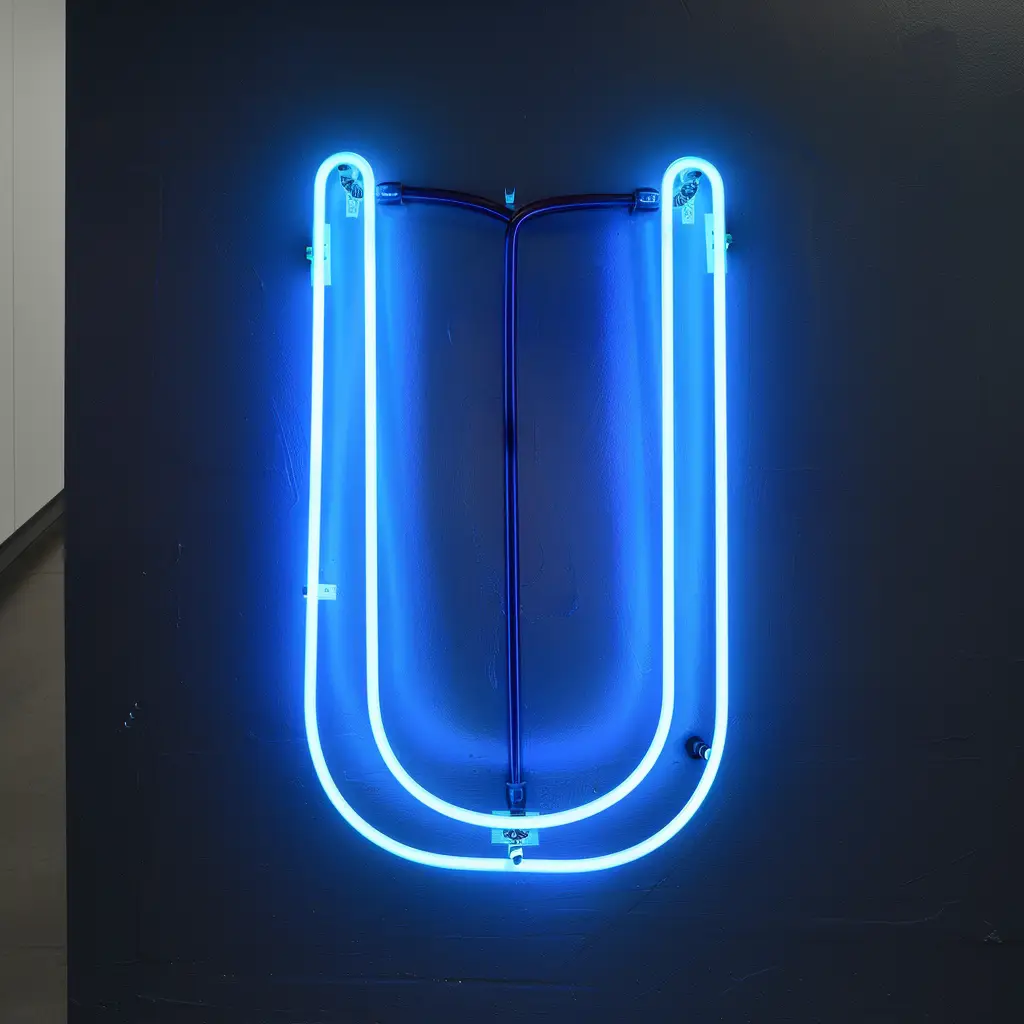 U letter blue LED neon light word text